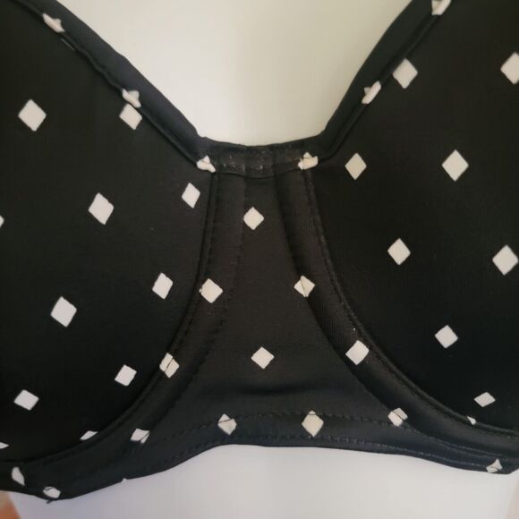 Freya Black Diamond Dot Print Padded Bikini Swimsuit Top Underwired Plunge 32DD - Picture 4 of 14